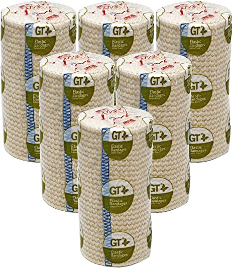 GT Cotton Elastic Bandage with Hook and Loop Closure, 4" Width - 6 Pack