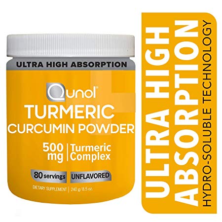 Qunol Turmeric Curcumin Unflavored Powder, Ultra High Absorption, 500mg Turmeric Complex, Anti-inflammatory & Joint Support, Dietary Supplement, 80 Servings