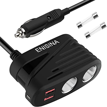 Car Charger Adapter with Dual USB Quick Charge 3.0 & Dual Sockets Cigarette Lighter Splitter&PD power port，12/24V 120W Cigarette Lighter with Splitter 2.4A Replaceable Fuse