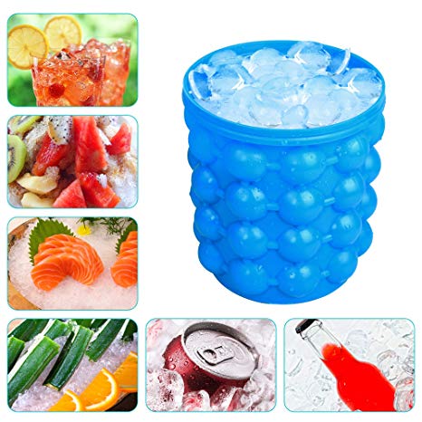 Large Silicone Ice Bucket & Ice Mold with lid,(2 in 1) Space Saving Ice Cube Maker,Silicon Ice Cube Maker epgyn, Portable Silicon Ice Cube Maker (Blue)