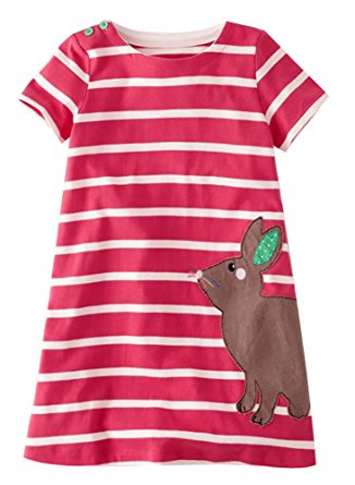 Fiream Girls Cotton Cartoon Shortsleeve Stripe Dress