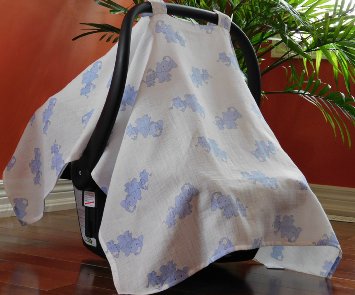 Car Seat Canopy Cover for Boys & Girls, Lightweight & Breathable 100% Cotton, Protects Infants From Sunlight, Germs, Bugs & Dust. Perfect for Baby Registry, Gift Basket Set & Baby Showers