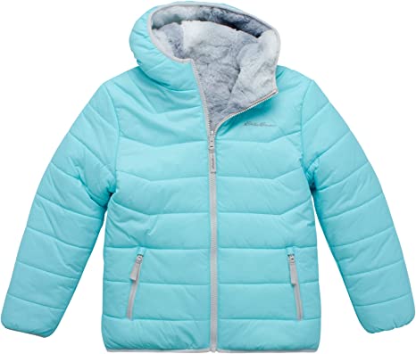 Eddie Bauer Girls' Reversible Jacket - Deer Harbor Waterproof Lightweight Puffer Coat with Faux Shearling Lining (5-16)