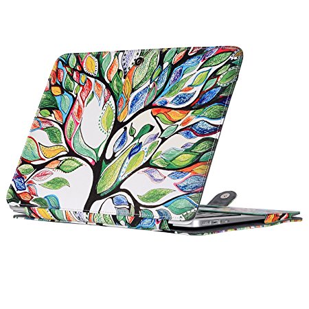 Mosiso Premium Quality PU Leather Book Cover Folio Case with Stand Function for MacBook Air 13 Inch (Models: A1466 and A1369), Love Tree