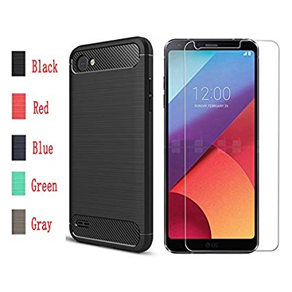LG Q6 case,with LG Q6 screen protector. MYLB (2 in 1) Four corners using airbag design[Scratch Resistant Anti-fall] fashion Soft TPU Shockproof Case with LG Q6 glass screen protector (Black)