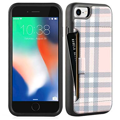 ZVE Case for Apple iPhone 8 and iPhone 7, 4.7 inch, Wallet Case with Credit Card Holder Slot Slim Leather Pocket Protective Case Cover for Apple iPhone 7/8 (Aries Series)- Pink Blue Plaid