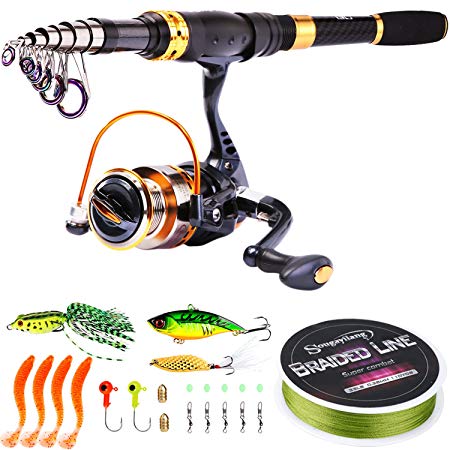 Sougayilang Fishing Rod Reel Combos Carbon Fiber Telescopic Fishing pole with Spinning Reel for Travel Saltwater Freshwater Fishing