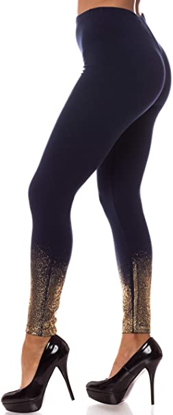 JDJ CO. Women's Premium Quality Ultra Soft Cotton Spandex Solid Gold Glitter Leggings