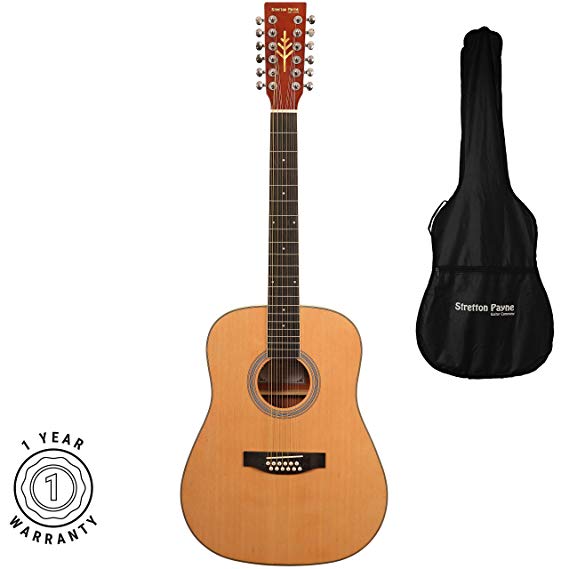 Stretton Payne Dreadnought 12 String Acoustic Guitar Spruce and Mahogany with 3mm Padded Gig Bag