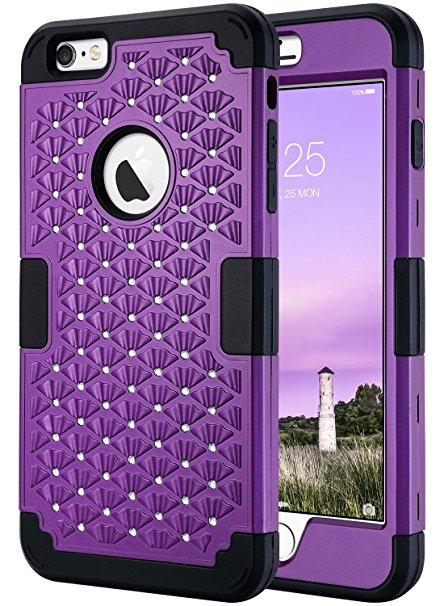 iPhone 6s Plus Case, iPhone 6 Plus Case Glitter, ULAK 3D Bling Rhinestone Heavy Duty Shockproof Hybrid Hard PC Soft Silicone Rubber Protective Case for iPhone 6 Plus / iPhone 6s Plus 5.5inch - Purple