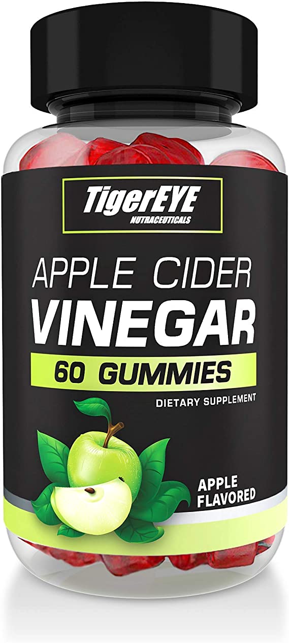 Tigereye Apple Cider Vinegar Gummies - Apple Flavored, Extra Strength, Gluten-Free Alternative to ACV Capsules, Drinks, Pills with The Mother, Apple Shaped – (1 Pack - 60 Count)