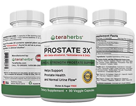 Tera Herbs Prostate Supplement for Prostate Health To Promote Healthy Urination And Block DHT With Beta Sitosterol (3 pack) (270 Veg Capsules)