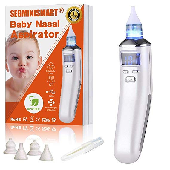 Nasal Aspirator, Nasal Aspirator Newborn, Baby Nasal Aspirator Electric, USB Charging LCD Screen with 5 Suction Levels, 4 Sizes Silicone Tips Portable Nasal Aspirator Suitable for Infants & Toddlers