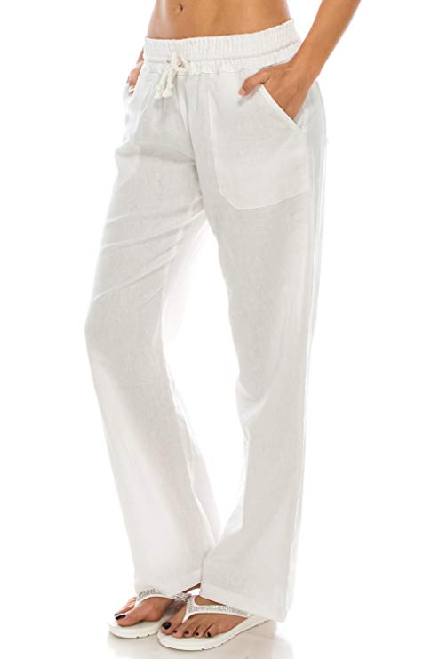 Poplooks Women's Beachside Soft Palazzo Style Linen Pants