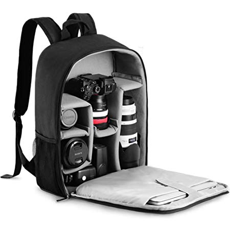 CADeN Camera Backpack Bag with Laptop Compartment 15.6" for DSLR/SLR Mirrorless Camera Waterproof, Camera Case Compatible for Sony Canon Nikon Camera and Lens Tripod Accessories Black
