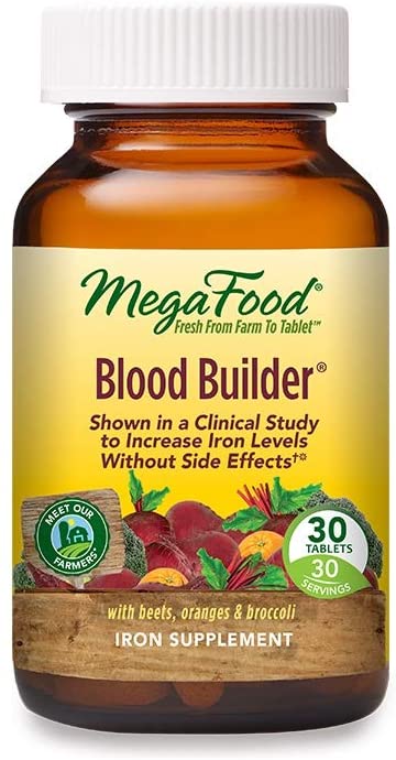 MegaFood, Blood Builder, Iron Supplement, Support Energy and Combat Fatigue without Nausea or Constipation, Non-GMO, Vegan, 30 Tablets