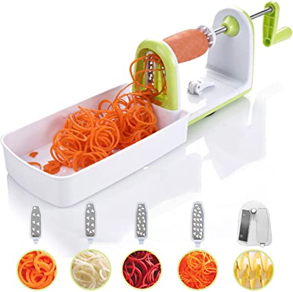 5-Blade Vegetable Spiralizer with Suction Cup - Spiralizers with 5 Interchangeable Blades - Spiralizer for Vegetables and Veggies into Spirals, Vegetable Julienne, Spaghetti, Noodles and Ribbons