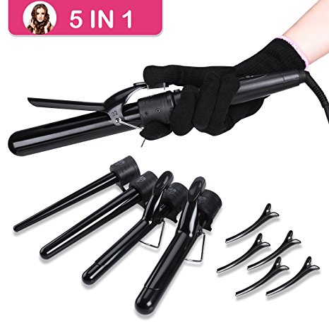 ETEREAUTY 5 in 1 Curling Iron Set with LCD Screen and Temperature Control and Heat Protective Glove