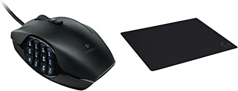 Logitech G600 MMO Gaming Mouse, RGB Backlit Logitech G640 Large Cloth Gaming Mouse Pad, Optimized for Gaming Sensors, Moderate Surface Friction, Non-Slip Mouse Mat, Mac and PC Gaming Accessories