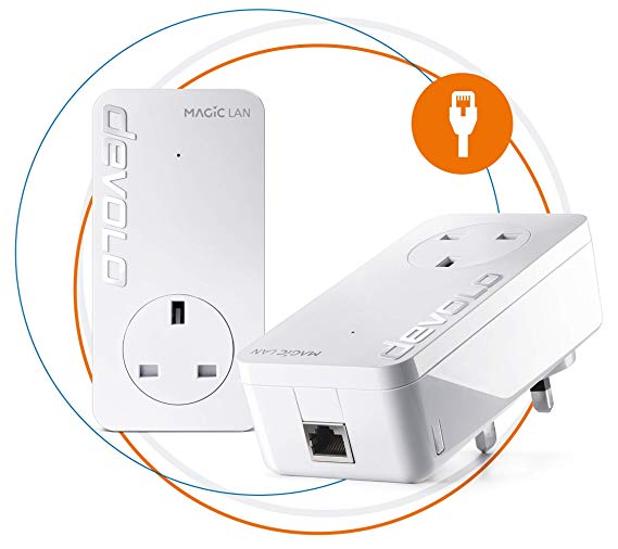 Devolo Magic 2 LAN: Ultimate Powerline Starter Kit Up to 2400 Mbps for Your Powerline Home Network, 1 x Gigabit LAN Port, Pass-Thru Socket, Ideal for Online Gaming, 4k/8k and UHD Streaming