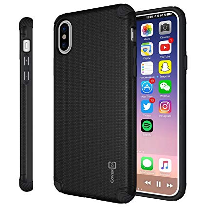 CoverON Bios Series Fit iPhone Xs Slim Case, iPhone X Case, Minimalist Thin Protective Hard Phone Cover with Embedded Metal Plate for Magnetic Car Mounts Fit Apple iPhone Xs/X / 10S / 10 - Black