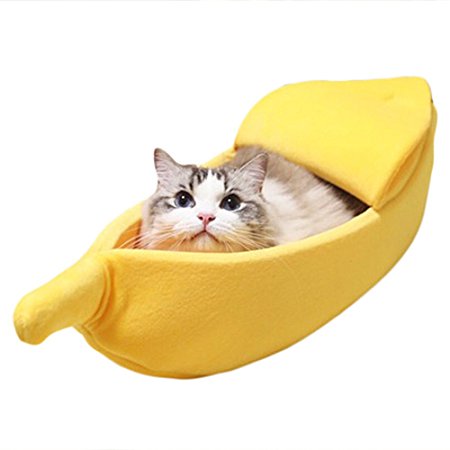 Wildgirl Lovely Pet Dog Cat Warm Banana Shape House Bed Soft Plush Bed Carrier House