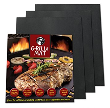 G-RILLa Grill Mat KEEPS YOUR GRILL CLEAN! Premium Non-Stick BBQ Grill Mats, Best Quality, Heavy Duty - FDA-Approved Set of 3 Reusable-Reversible 13 X 15.75"