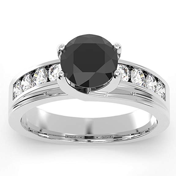 The Jewelry Galleria 925 Sterling Silver 1.3 Ct Round Black Center Stone CZ Engagement Ring