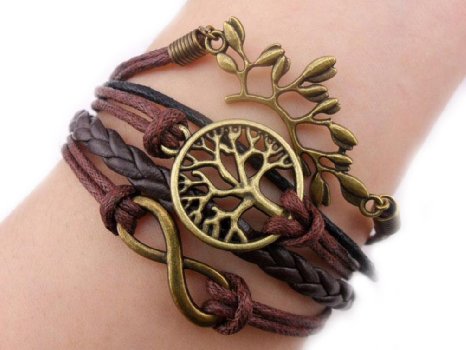 Perfect Shopping Glamour Fashion Women Girl Bone Multilayer Knit Leather Rope Chain Charm Bracelet Gift（Wish Tree）