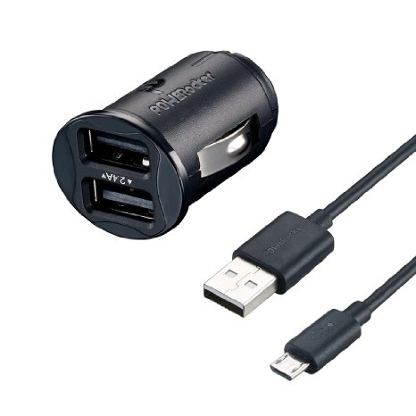 POWERocker 2-Port 24W USB Car Charger with 2-Feet Micro USB Cable - Black