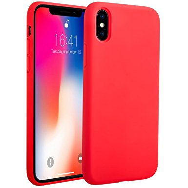 iPhone X Silicone Case, iPhone X Case Miracase Liquid Silicone Gel Rubber Cover with Soft Microfiber Lining Full Body Protection Shockproof Drop Protection for Apple iPhone X- Red