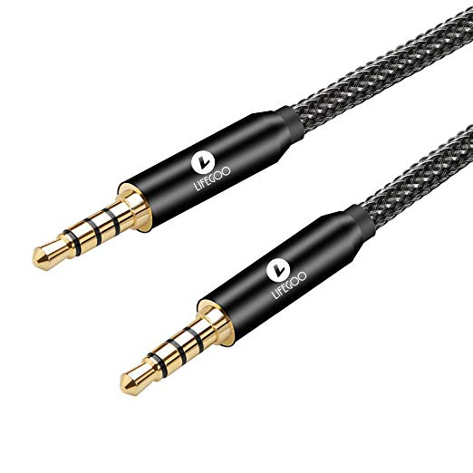 Lifegoo Cable Audio Jack Audio AUX Câble Stereo Jack Nylon 3.5mm Auxiliary Male to Male Compatible with Phone MP3 Car Headphone Laptop iPhone iPod Samsung - 1.5m Black