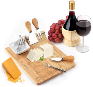 Cheese Board Set - Set Includes 3 Piece Cheese Knife Set and 4 Small Cheese Serving Forks - Plus Porcelain Dish for Sauces and Condiments by Decodyne