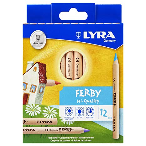 LYRA Ferby Giant Triangular Colored Pencils, Unlacquered, 6.25 Millimeter Cores, Assorted Colors, 12 Count (3611120)