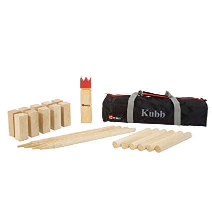 Lawn Games Kubb Set- Premium Hardwood Kubb Game Set with Red King- 12 Inch King