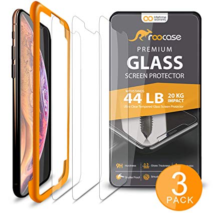 rooCASE 3-Pack Screen Protector for iPhone XS/iPhone X, [Force Resistant Up to 44 Pounds] Tempered Glass Screen Protector with Alignment Frame for iPhone XS/iPhone X [Case Friendly]
