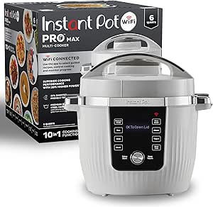 Instant Pot PRO Max Wi-Fi Smart 10-in-1 Pressure Cooker, Slow Cooker, Saute, Steamer, Warmer, Rice Cooker, Yogurt Maker, Sous Vide, Baker, NutriBoost, Includes App with 2000  Recipes, 6 Quart