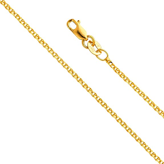 14k REAL Yellow OR White Gold Solid 1.2mm Flat Open Wheat Chain Necklace with Lobster Claw Clasp