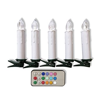 Qicai H Flameless LED Taper White Candles Battery Operated, with Remote (Timer, Flickering Light, Multi Color Option), Suitable for Home,Votive,Wedding Decor,Christmas Day,Parties, 4 Inch, Set of 5