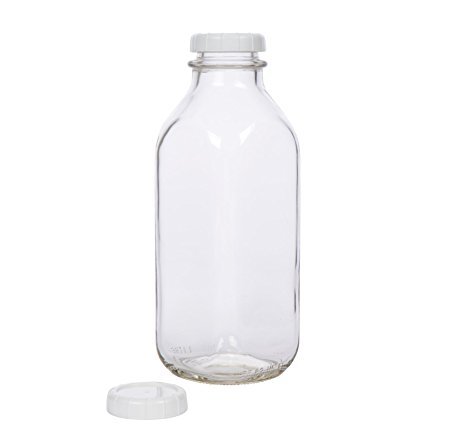 Glass Milk Bottle - USA Made 33.8 oz Jug with Extra Lid