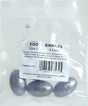 South Bend Egg Sinker Weights, Fishing Weight Egg Shape, 1, 1.5, 2,3, 4, 6, 8 ounce