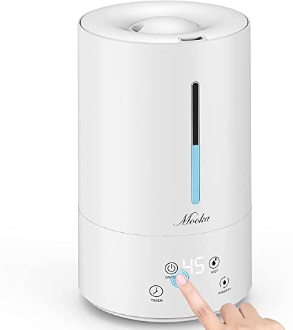 Mooka Top Fill Humidifier for Bedroom (4.5L) - Cool Mist Ultrasonic Humidifiers for Plants with Adjustable Humidistat, 3 Speeds, Timer, for Babies Nursery, Office, Auto Shut off, Filterless