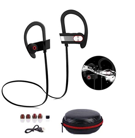 Bluetooth Earphones, Hongyi Wireless Sports Earbuds w/Mic, IPX7 Waterproof Stereo Headphones for Gym Running Workout, Cordless Noise Cancelling Hand-free Headsets w/Black carry case