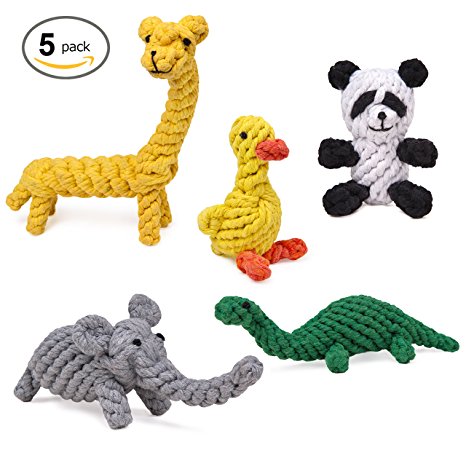 HC-RET Dog Toy, Animal Design Cotton Rope Dog Toys with Puppy Pet Play Chew and Training Toy (Set of 5)