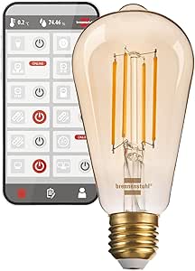 Brennenstuhl Connect WiFi Filament LED Lampe Edison (Vintage Glühbirne kompatibel mit Amazon Alexa und Google Assistant, E27, 470lm, 4,9W, warmweiß 2200K, stufenlos dimmbar, Retro, kostenfreie App)