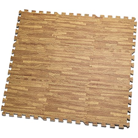 HemingWeigh Printed Wood Grain Interlocking Foam Anti Fatigue Floor Puzzle Mats - Makes a Superior Fitness, workout and exercise mat. Classic Wood Grain Design; Thick, Durable & Safe for all Ages- Set of 9 Tiles - Each Tile Measures 1 Square Foot