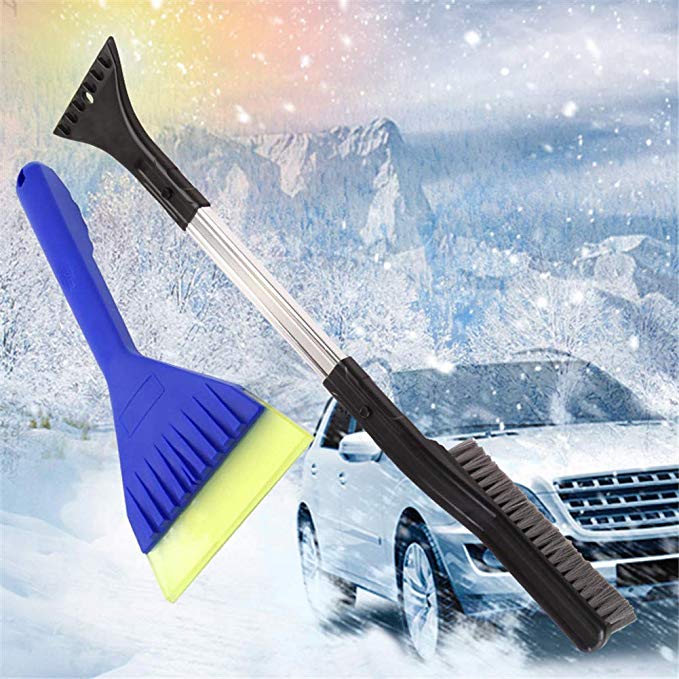 ETERAMUS 28.7" Ice Scraper with Snow Brush for Car Windshield, Heavy Duty Aluminium Alloy Grip,Non Scratch and 12.9" Durable Rubber Blade Long Snowbrush Frost Removal Tool for Auto SUV Trucks Windows