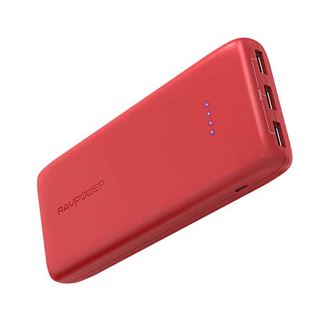 Portable Charger RAVPower 22000mAh Power Bank 22000 Battery Pack Charger 5.8A Output 3-Port (2.4A Input, Triple iSmart 2.0 USB Ports, Li-Polymer Battery) Battery Charger for Smartphone Tablet-Red