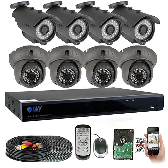 GW Security 8 Channel HD 2592TVL Outdoor/Indoor 5MP 1920P CCTV H.265 Video Security Camera System with Pre-Installed 2TB HD, Motion Email Alert, Smartphone& PC Easy Remote Access (Black)