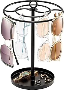 ProCase Sunglasses Organizer Glasses Holder Eyeglasses Stand, Upgraded Large Capacity Sunglass Storage with Metal Frame and Base, 360 Rotating Eyewear Display Rack for Tabletop, Up to 15 Pairs -Black